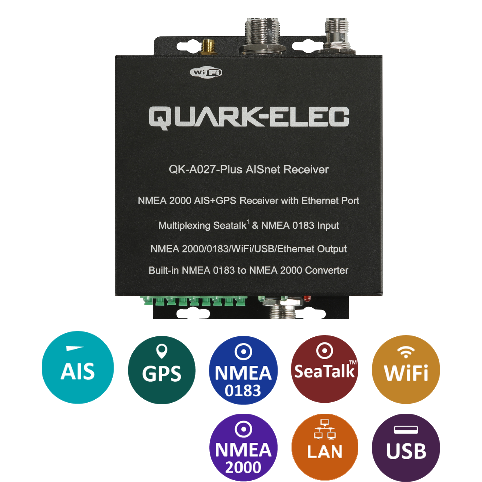 QK-A027-plus NMEA 2000 AIS+GPS Receiver with NMEA Multiplexer and Ethernet, N2K, WiFi,USB Outputs